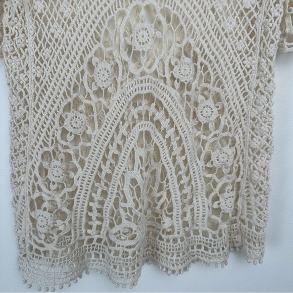 Solitaire Crochet Top Size Medium Cream Boho Western Beachy Hippie - Picture 3 of 12